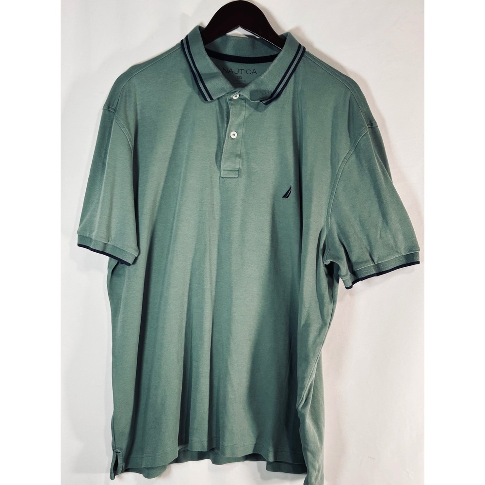 Nautica Mens XXL Polo‎ Shirt Sage Green 100% Cotton Short Sleeve Tipped Collar